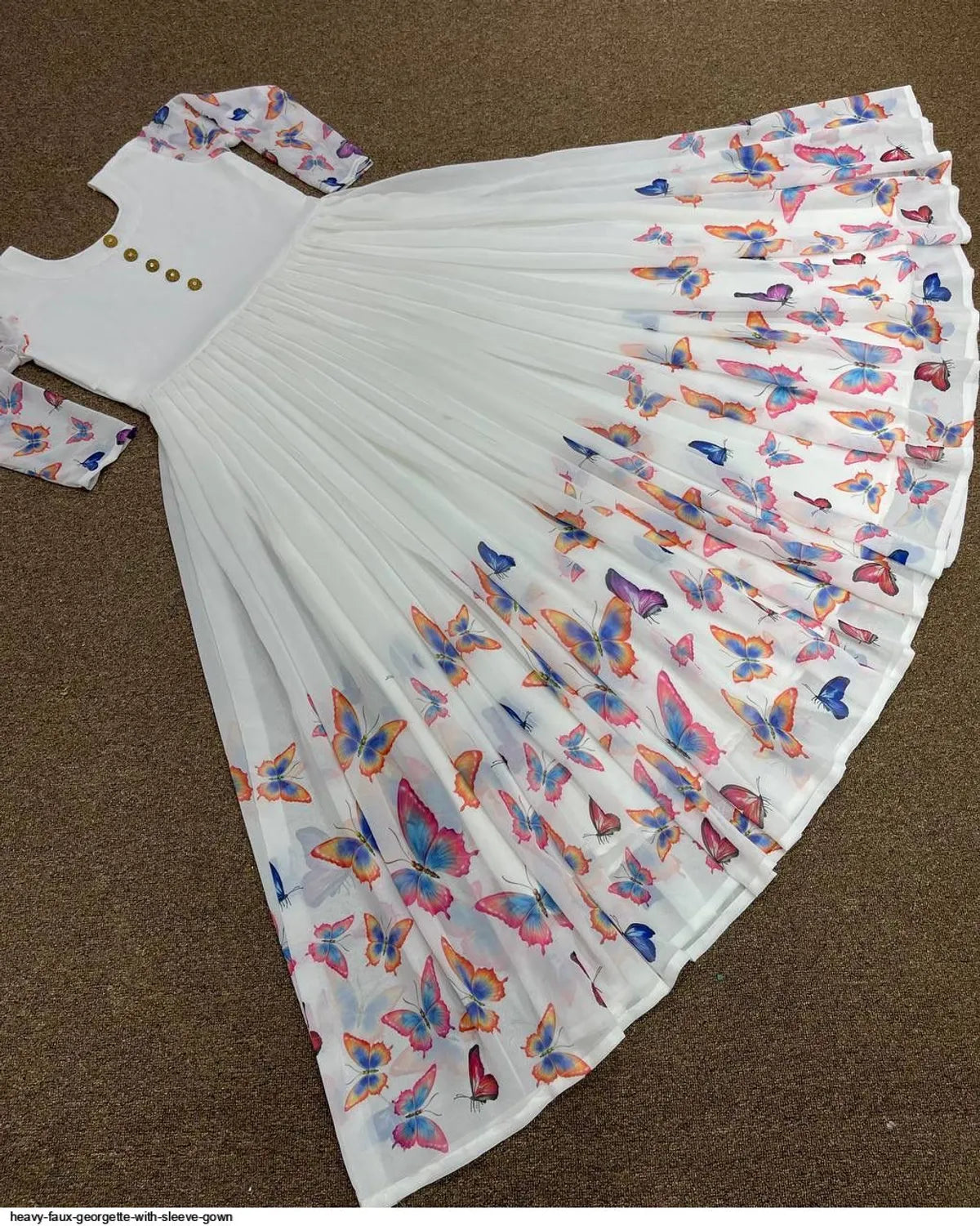 Off White Georgette Printed Flared Maxi Dress