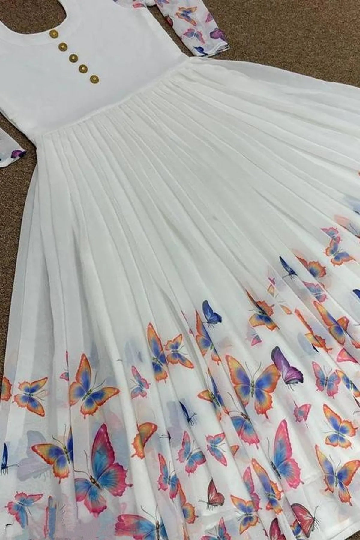 Off White Georgette Printed Flared Maxi Dress