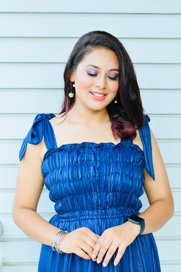 Blue Georgette Flared Maxi Dress For Women