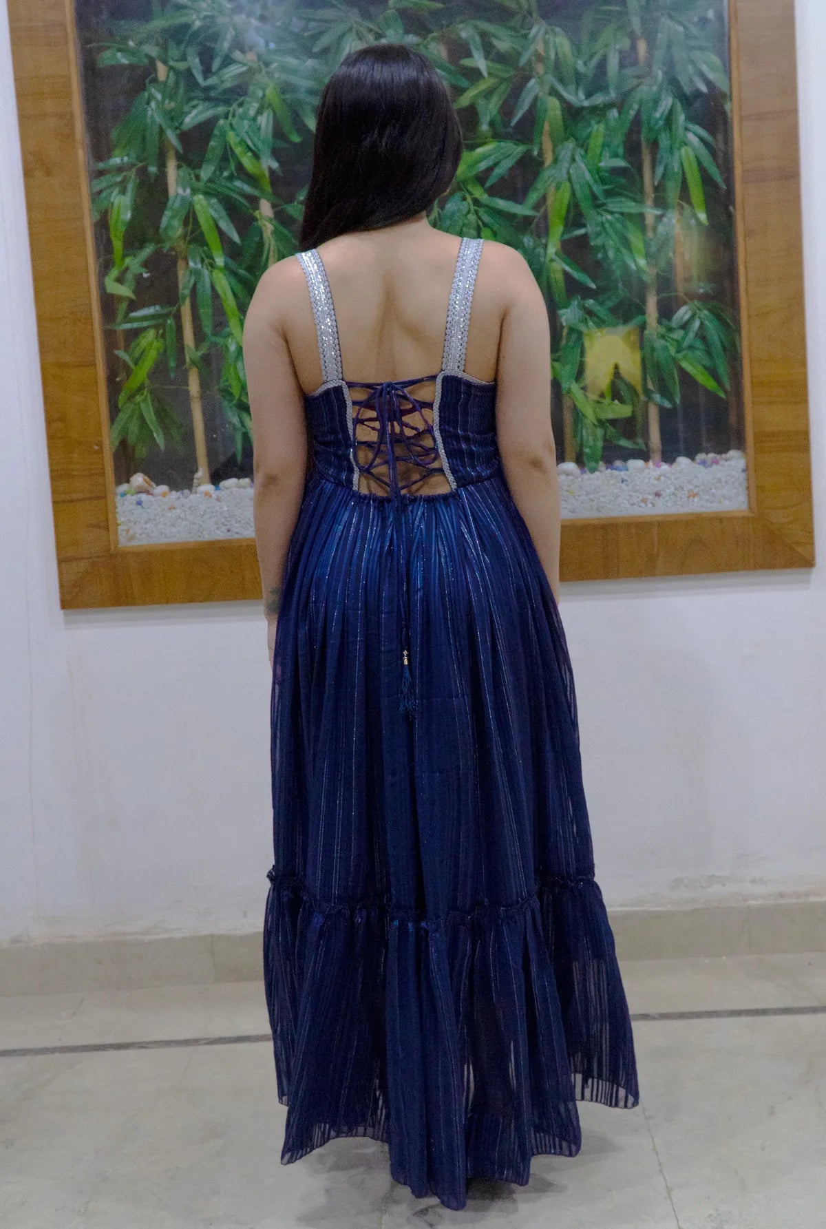 Blue Georgette Printed Flared Maxi Dress