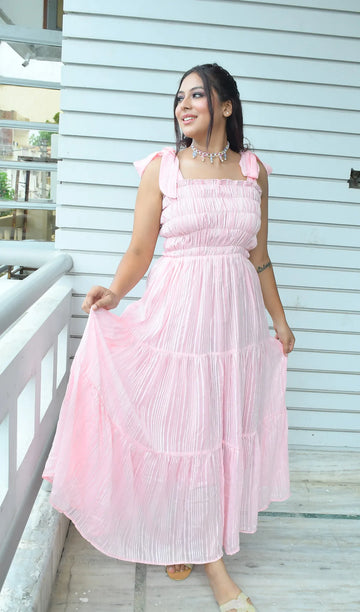 Pink Georgette Flared Maxi Dress