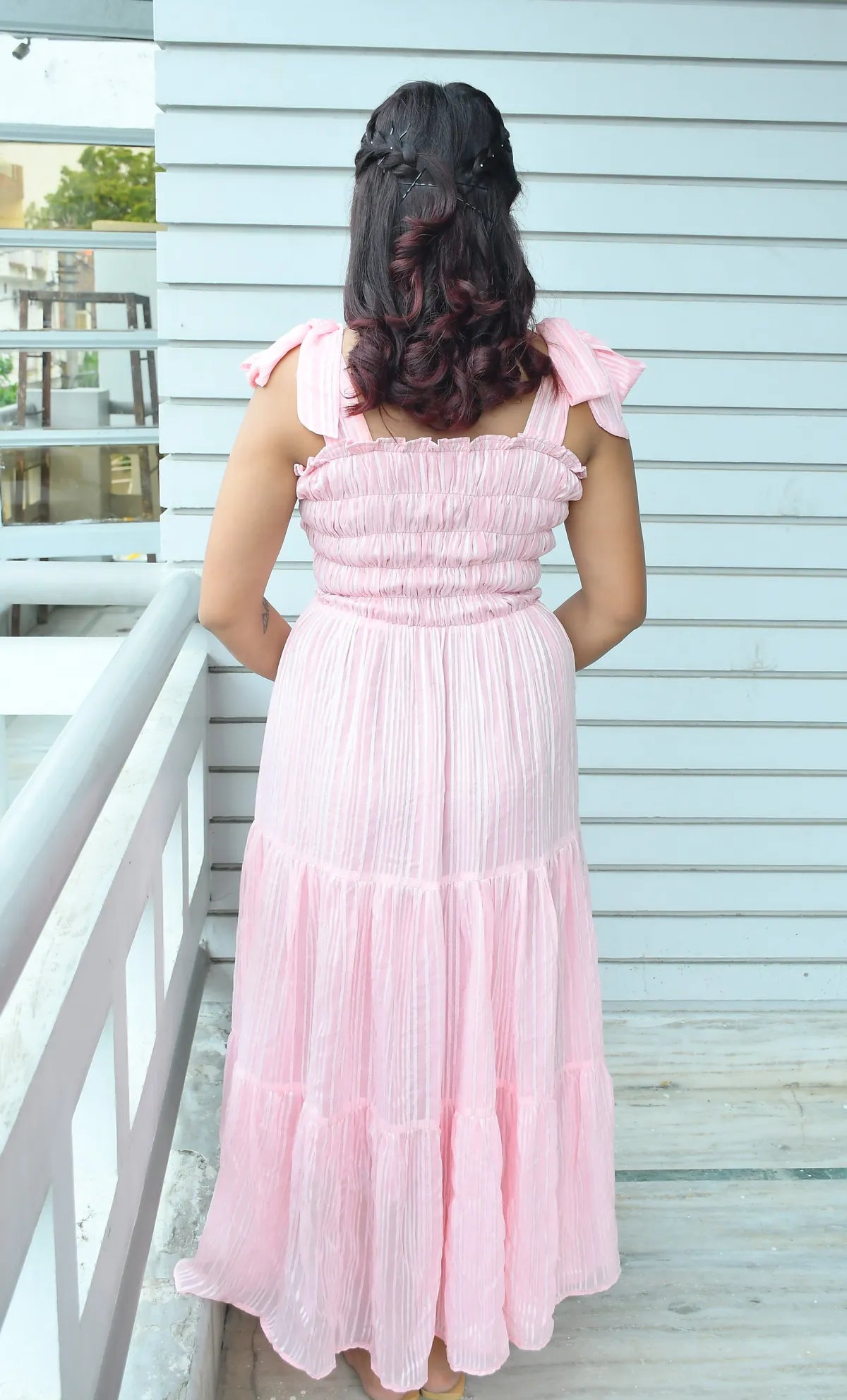 Pink Georgette Flared Maxi Dress