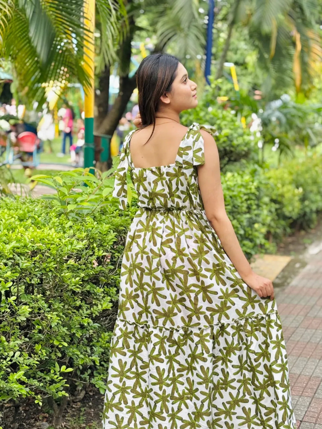 Grey Cotton Printed Flared Maxi Dress