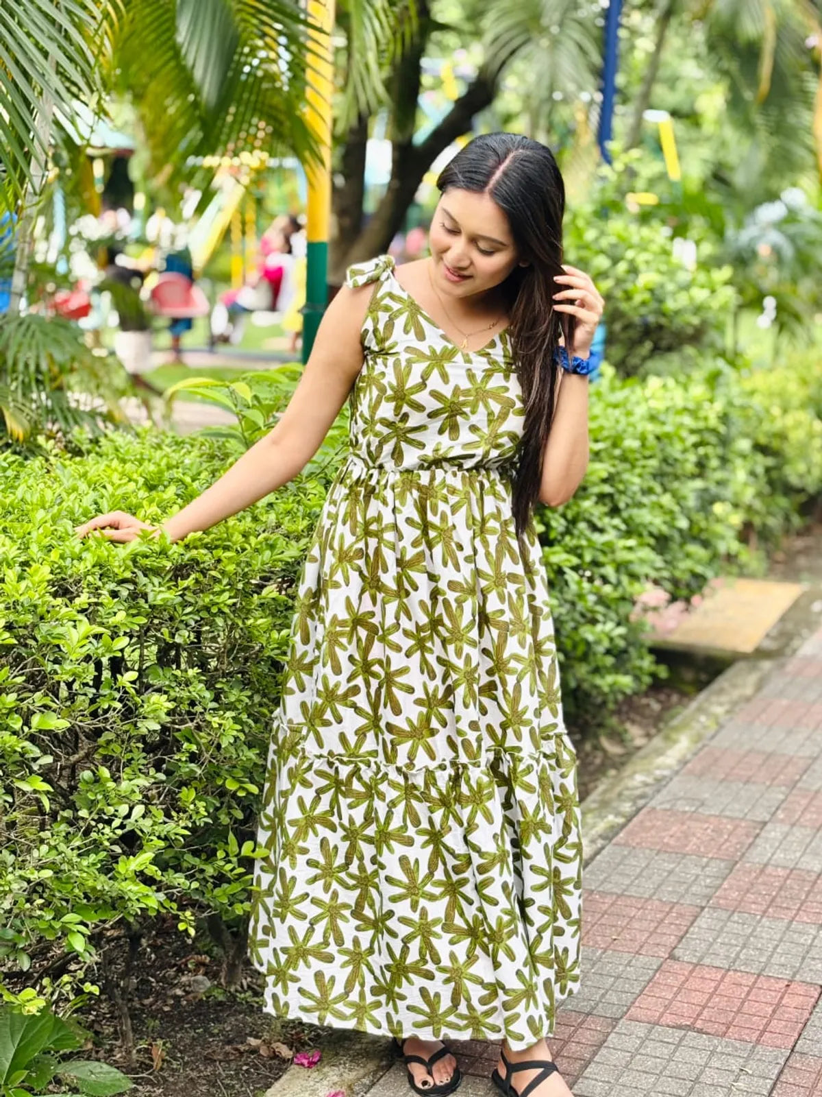 Grey Cotton Printed Flared Maxi Dress