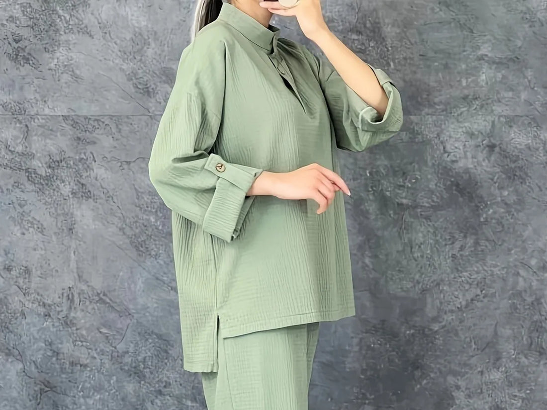 Sea Green Cotton Solid Co-Ord Set for Women