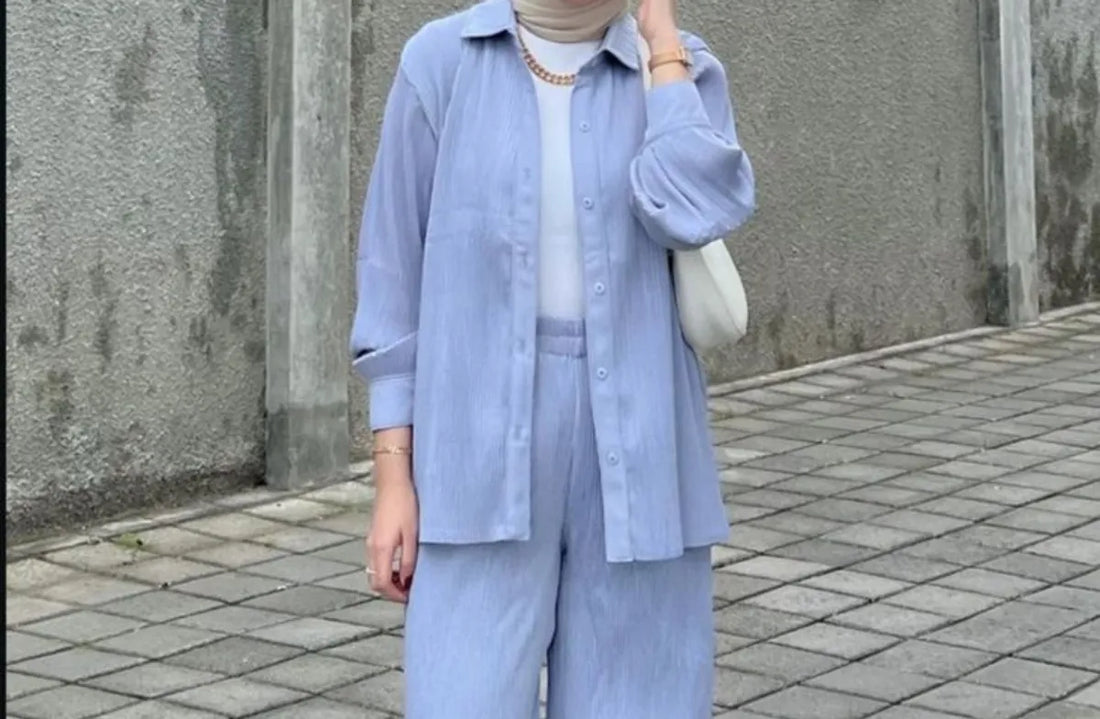Sky Blue Solid Co-Ord Set for Women