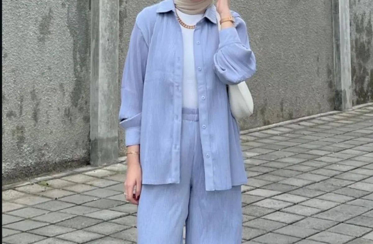 Sky Blue Solid Co-Ord Set for Women