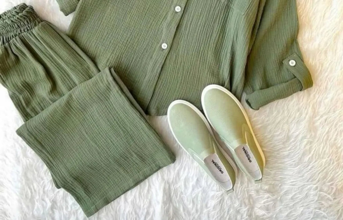 Green Cotton Solid Co-Ord Set for Women