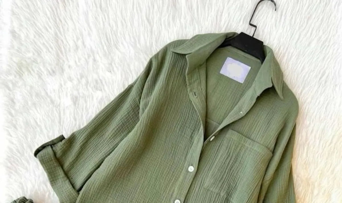Green Cotton Solid Co-Ord Set for Women