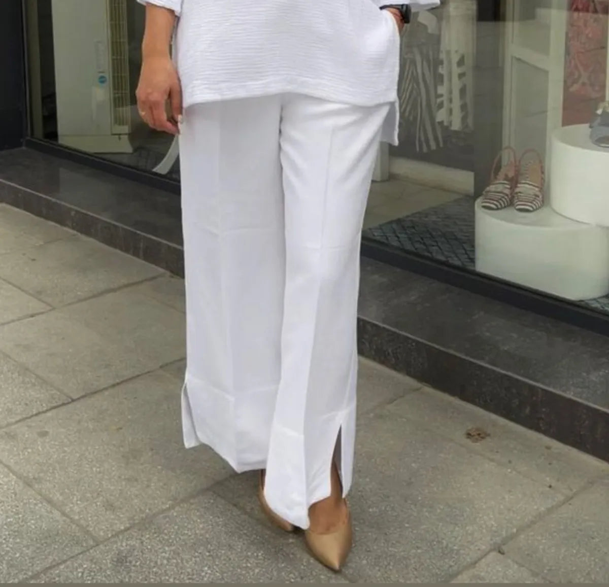 White Cotton Solid Co-Ord Set for Women