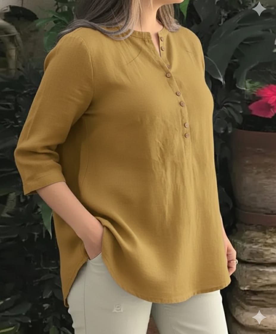 dark mustred women short cotton kurta