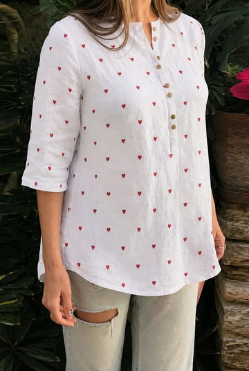 White Cotton Solid Short red heart  Kurta For Women
