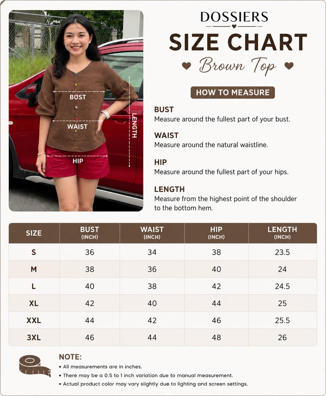 brown women puff sleeve cotton top