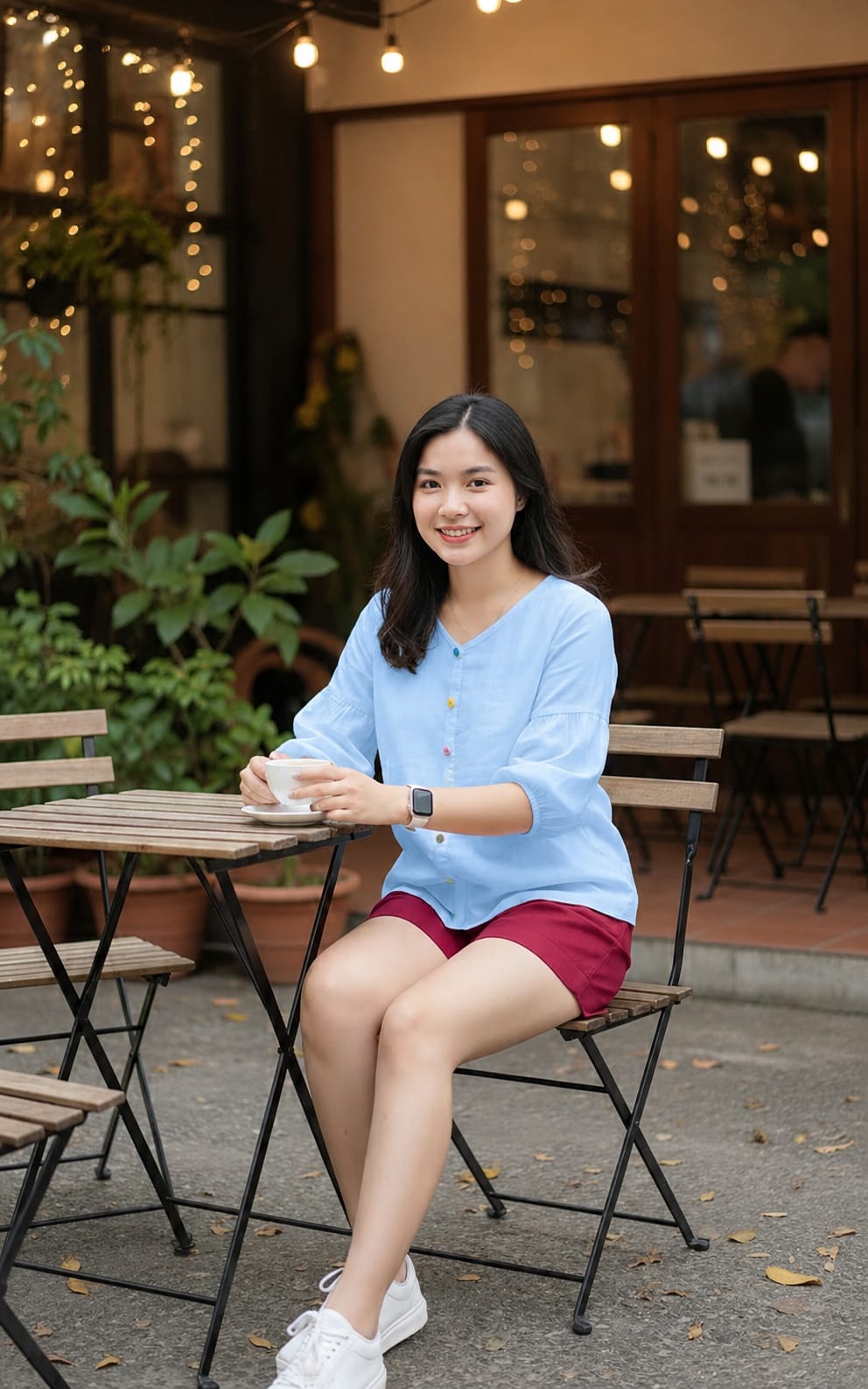 light sky blu women puff sleeve cotton top