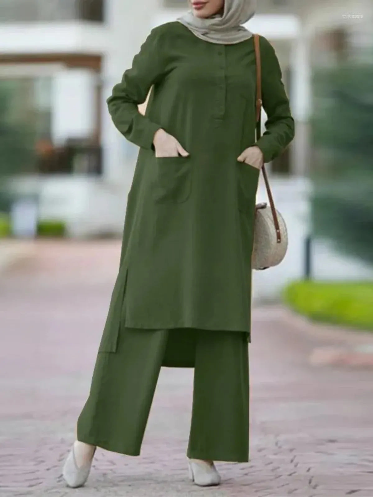Green Cotton Solid Co-Ord Set for Women