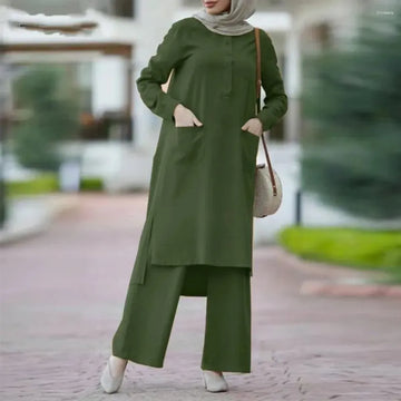 Green Cotton Solid Co-Ord Set for Women