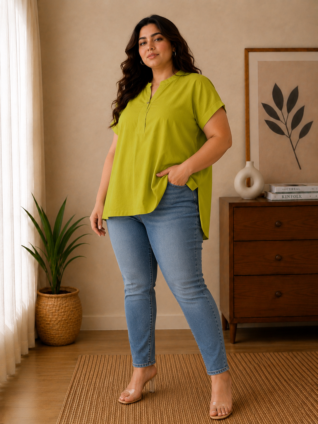 Mint green Japanese Solid Short Kurta For Women