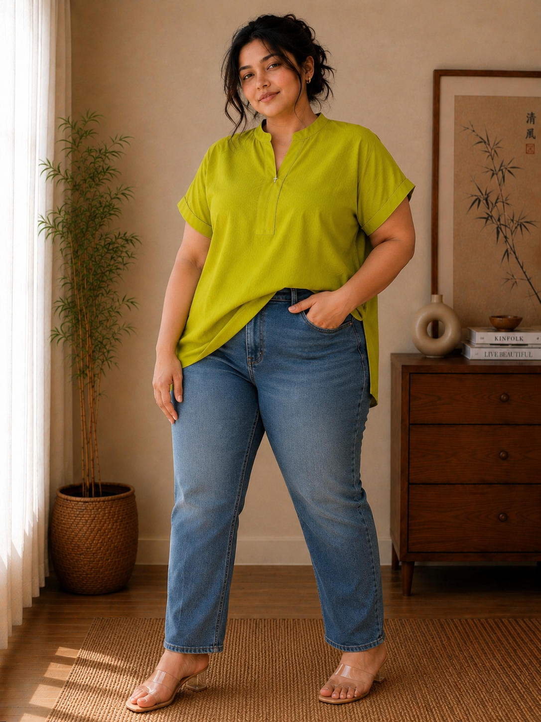 Mint green Japanese Solid Short Kurta For Women