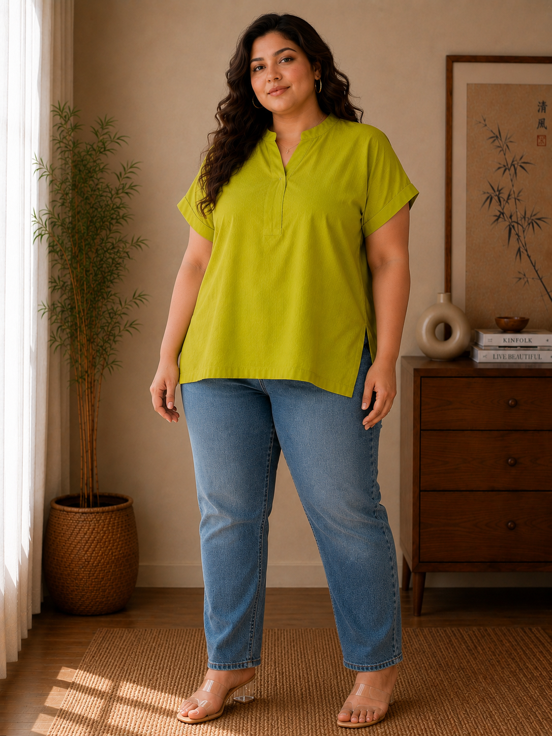Mint green Japanese Solid Short Kurta For Women