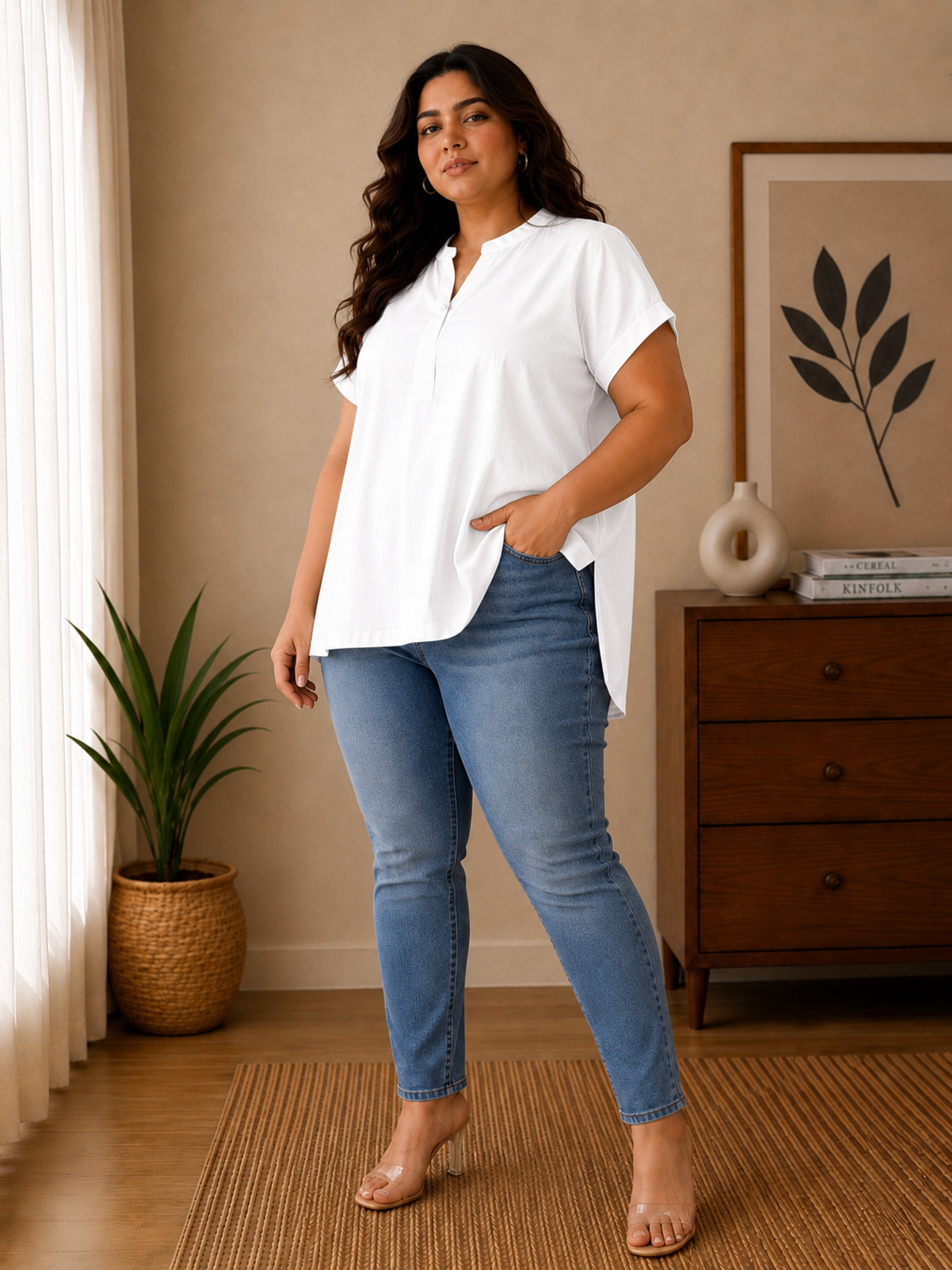 White Japanese Solid Short Kurta For Women